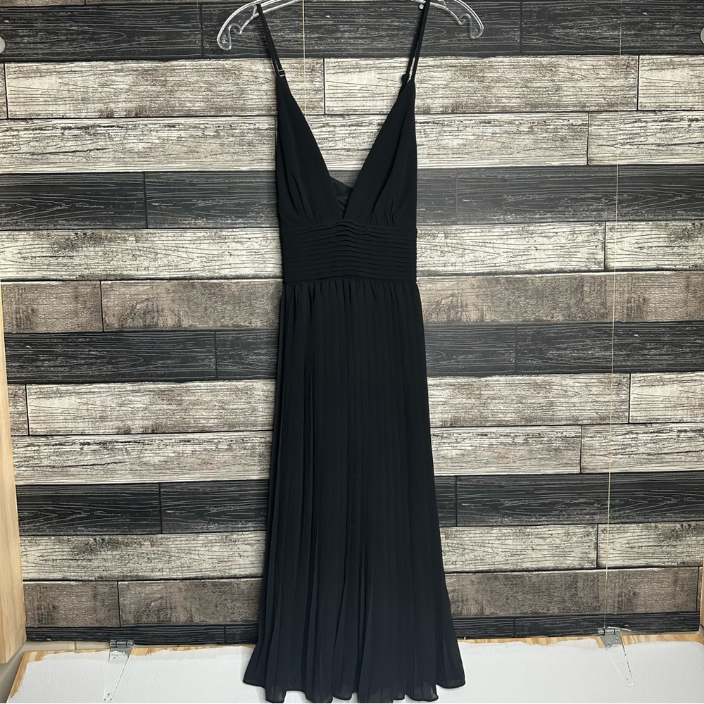 Lulus Dress Size Small Love Me To The Moon Black Pleated Midi Little Black - Picture 2 of 9